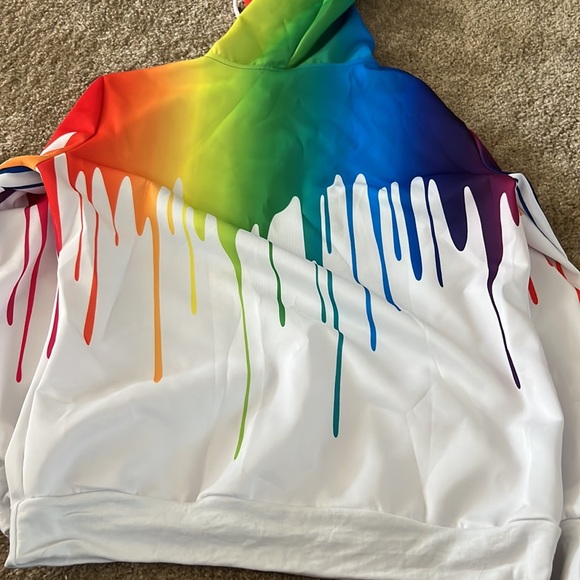 White Rainbow Drip Style Hoodie Men’s XL Women’s XXL (no brand) - Picture 2 of 2